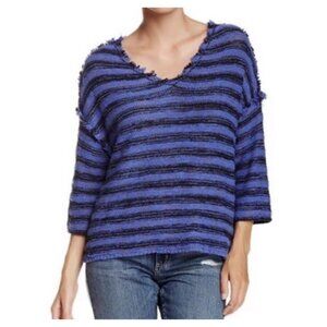 Free People Top Womens Extra Small Blue Baja Midni Sweater Oversized Boho Beach